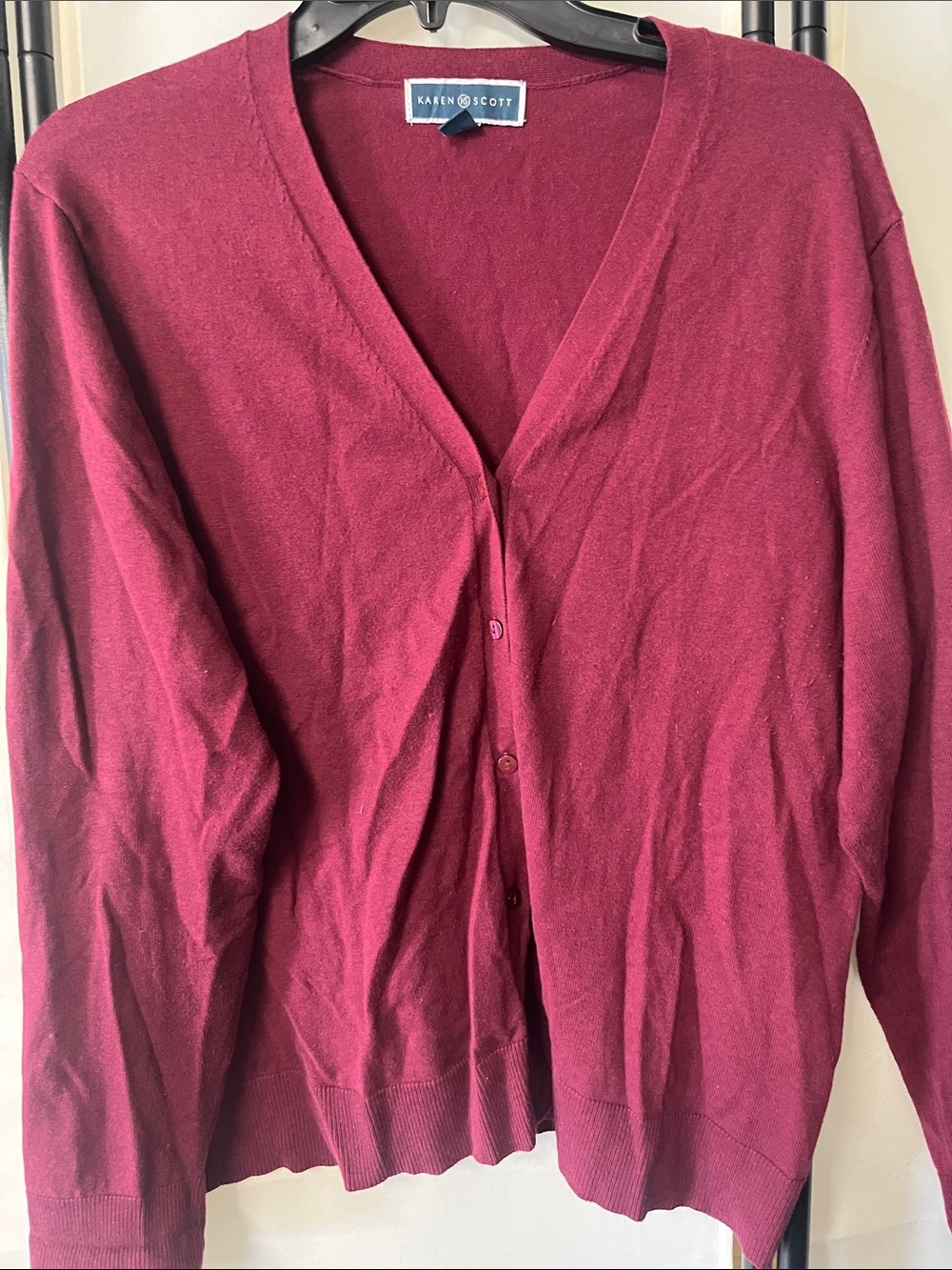 Karen Scott XL Wine Red V-Neck Button Front Cardigan
